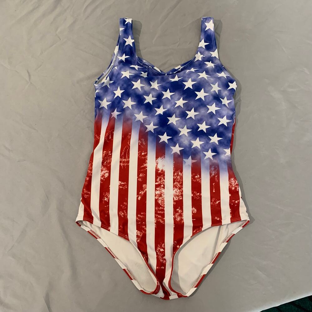 Women’s American Flag One‑Piece Swimsuit – Size M –